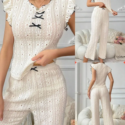 Nuovo set pigiama da donna con trama in pizzo di fascia alta, primavera ed estate, stile europeo e americano