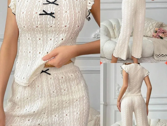 Nuovo set pigiama da donna con trama in pizzo di fascia alta, primavera ed estate, stile europeo e americano
