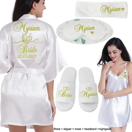 Logo personalizzato Data di matrimonio Nome Accappatoio Abito da sposa in seta sintetica Sposa Damigella d'onore Abiti da sposa Donna Bachelorette Preparewear platinumshop