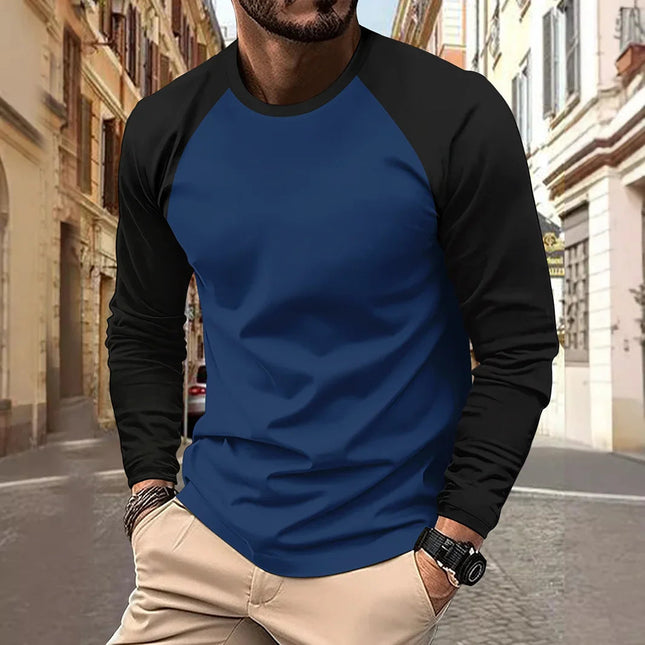 Men's T-shirts Long Sleeve O-neck Pactwork Casual Raglan Sleeves Color Matching for Men New Spring Autumn Tees Men Clothing Top PlatiNum