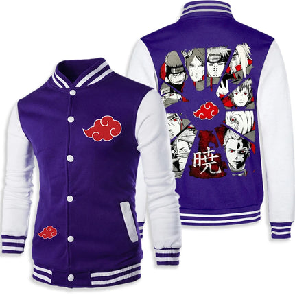 Anime Naruto Akatsuki Varsity Jacket Men Women Red Cloud Print Baseball Jacket Itachi Coat Unisex Streetwear Cosplay Outwear