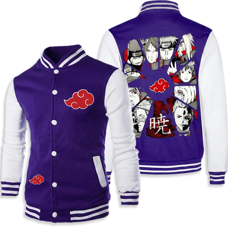 Anime Naruto Akatsuki Varsity Jacket Men Women Red Cloud Print Baseball Jacket Itachi Coat Unisex Streetwear Cosplay Outwear
