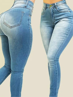 Woman's pure color jeans denim high waist jeans street play cultivate one's morality pants shaping figure with high waist jeans
