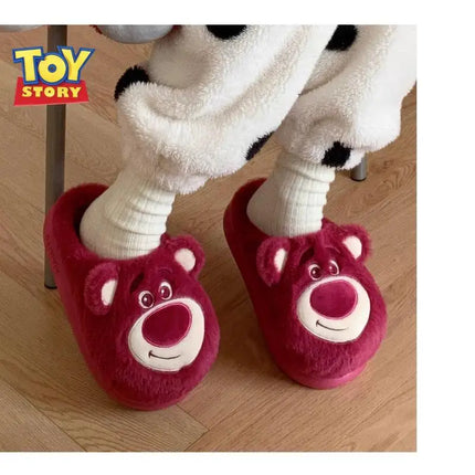 Fashion Strawberry Bear Girl Plush Cotton Slippers for Winter Warmth Indoor with Soft Plush Leisure Cotton Slippers Gifts