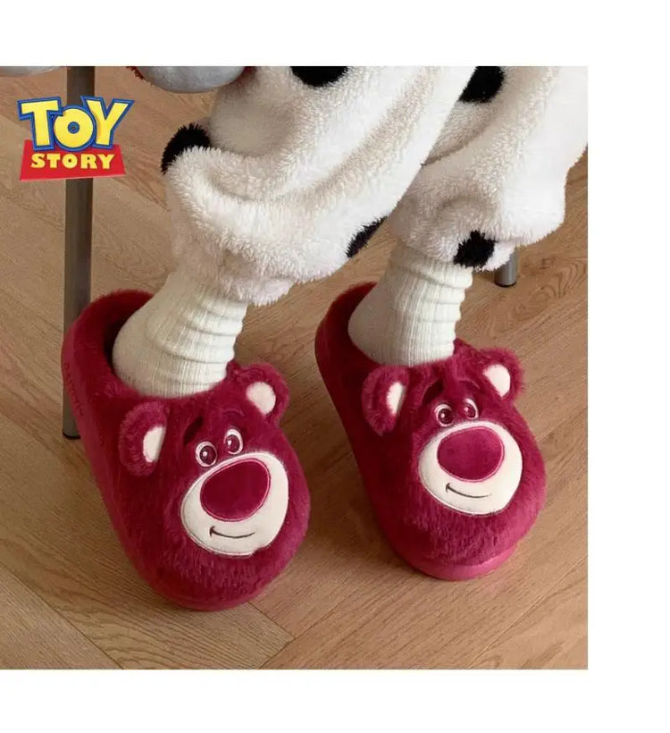 Fashion Strawberry Bear Girl Plush Cotton Slippers for Winter Warmth Indoor with Soft Plush Leisure Cotton Slippers Gifts