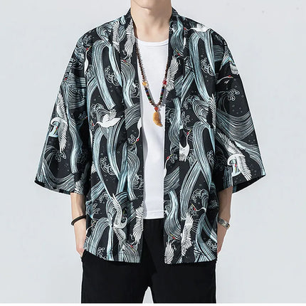 Camicie Sottili da Uomo con Stampa Tradizionale, Abbigliamento Asiatico, Kimono Giapponese, Camicie Yukata da Uomo, Top Larghi da Donna Stile Harajuku, Cappotto Taglie Forti fino alla 5XL