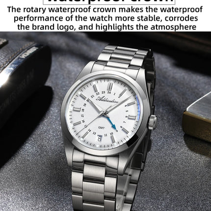 ADDIESDIVE 36mm Stainless Steel GMT Quartz Watch Bubble Mirror Pot Cover Glass 10ATM Dive Luminous Simple Watches For Men