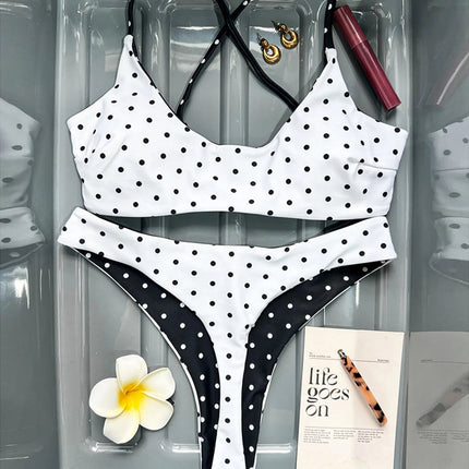 Nuovo Costume da Bagno Bikini a Pois Mini Micro Thong da Donna, Set Due Pezzi K7854 (XS-L) PlatiNum