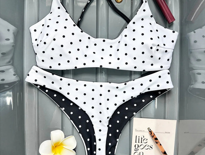 Nuovo Costume da Bagno Bikini a Pois Mini Micro Thong da Donna, Set Due Pezzi K7854 (XS-L) PlatiNum