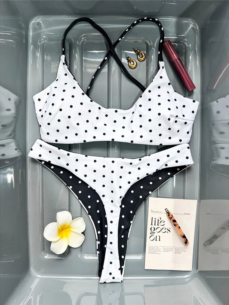 Nuovo Costume da Bagno Bikini a Pois Mini Micro Thong da Donna, Set Due Pezzi K7854 (XS-L) PlatiNum