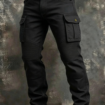 Men 100% Cotton Tactical Cargo Pants Multi‑Pocket Spliced Striped Trousers Spring Autumn Casual Outdoor Long Pants For Male