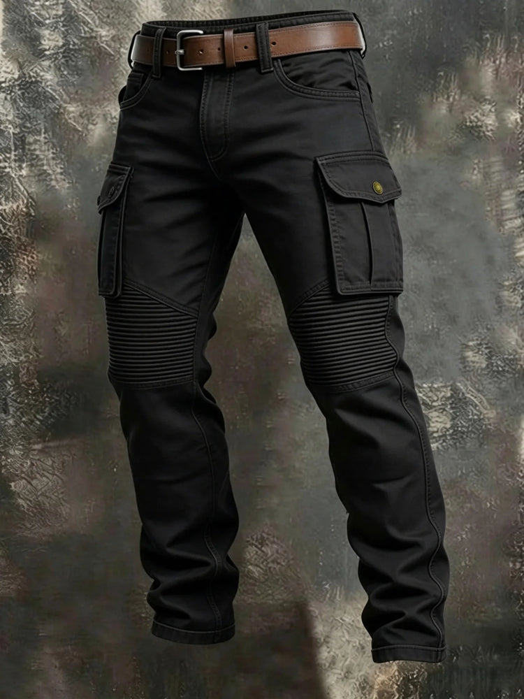 Men 100% Cotton Tactical Cargo Pants Multi‑Pocket Spliced Striped Trousers Spring Autumn Casual Outdoor Long Pants For Male