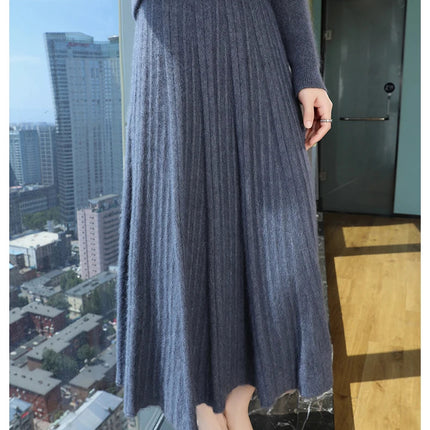 FRSEUCAG Autumn and winter women's warm half skirt 100% mink cashmere pleated skirt thick long skirt soft and loose fashionable PlatiNum