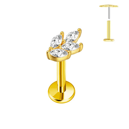 ASTM F136 G23 Orecchino a forma di cuore in titanio 16G 18G 20G Piercing senza filettatura Farfalla Push in Lip Stud Daith Labret Conch platinumshop