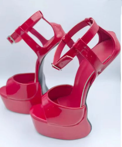 Strange Style Peep Toe Cover Heel Sandals Sexy Pointed Toe Heel 22 CM Patent Leather New Arrivals Fashion Women Runway Shoes