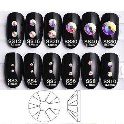 1440pcs Nail Clear/AB Glass Strass FlatBack Crystal Rhinestone (SS3-SS20)3D Nail Gem Stones Non-HotFix Nail Rhinestone 1.3-4.8mm