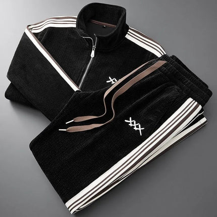 Men's clothing Winter New Fashion Slim Embroidery coats Female and Men's set Casual Warm Sports Casual Tracksuit men PlatiNum