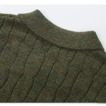 Men's  Knit Sweater Pullover Solid Color Long Sleeve Lapel zipper-Up Fall Winter Loose Warm Casual top