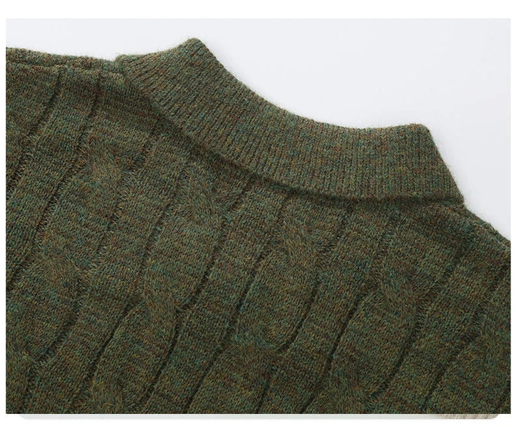 Men's  Knit Sweater Pullover Solid Color Long Sleeve Lapel zipper-Up Fall Winter Loose Warm Casual top