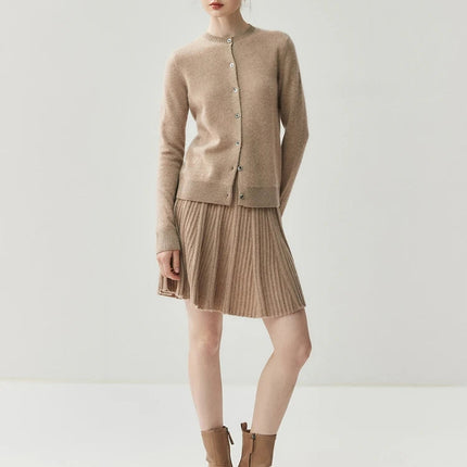 Women 100% Cashmere Skirt High Quality 2026 New Collection Knitwear Spring Winter Korean Popular Skirt Female Pleated Skirt PlatiNum