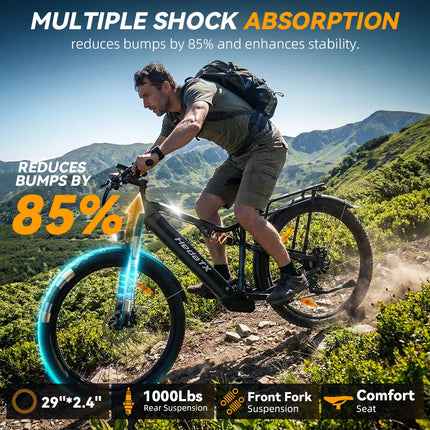 Bicicletta elettrica Heda TX19 1000W 48V 19.2AH Batteria al litio Freno a disco idraulico Pneumatici da 29 pollici Bicicletta elettrica da montagna per adulti