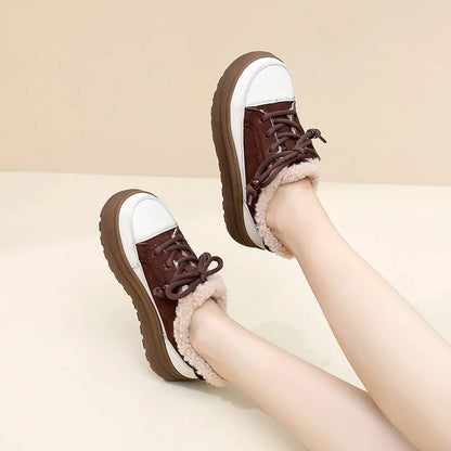 ZXRYXGS 2025 Top Layer Cowhide Women's Winter Sneakers Warm Shoes Platform Increase Shoes Casual Sneakers Snow Shoes Large Size