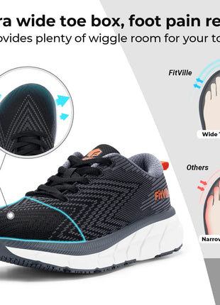 FitVille Scarpe da uomo con punta larga, ammortizzate, larghezza extra larga, scarpe da corsa antiscivolo, comode sneakers leggere per piedi grassi