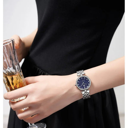 OLEVS 3641 Elegante orologio al quarzo da donna impermeabile Quadrante stellato luminoso in acciaio inossidabile con confezione regalo - Accessorio alla moda da donna platinumshop