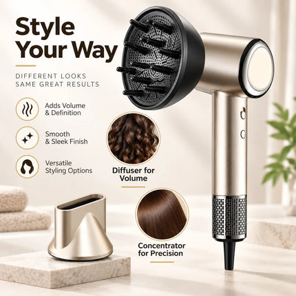 1600W High Speed Hair Dryer RH1886 BLDC Motor 200 Million Negative Ions 4 Heat Settings 2 Speeds Concentrator Diffuser