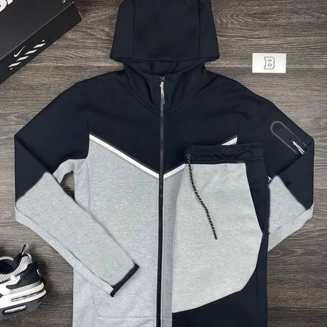 Spring and Autumn New Men's Set Western Style Outdoor Sports Casual Men's Clothing Long Sleeve Hooded Jacket Pants Suit PlatiNum