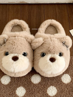 XIXITIAO Winter Cartoon Plush House Slippers for Women Cute Bear Anti-Slip Warm Indoor Shoes Comfort Fluffy Home Slippers Couple