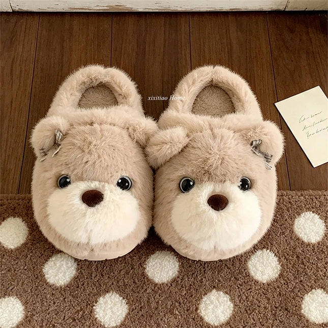 XIXITIAO Winter Cartoon Plush House Slippers for Women Cute Bear Anti-Slip Warm Indoor Shoes Comfort Fluffy Home Slippers Couple