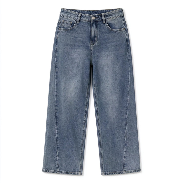 Women's Low Waist Wide Leg Jeans, Grey Blue Washed Denim, Stretchy, Casual Fashion Wide Leg Pants for Female,Yw-1918
