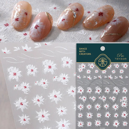 5D Kawaii Lily Nail Art Stickers 1pcs Japanese Pink White Flower With Diamond Self Adhesive Nail Decorations Slider Decals DIY