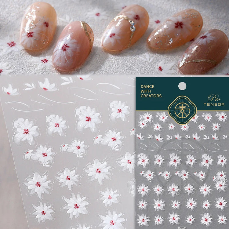5D Kawaii Lily Nail Art Stickers 1pcs Japanese Pink White Flower With Diamond Self Adhesive Nail Decorations Slider Decals DIY