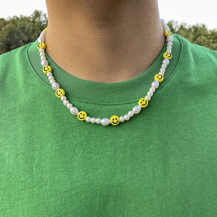 Bracciale con collana con volto sorridente di perle divertenti per donna Uomo Vitalità Sorriso colorato Accessori girocollo con perline Set di gioielli di moda platinumshop