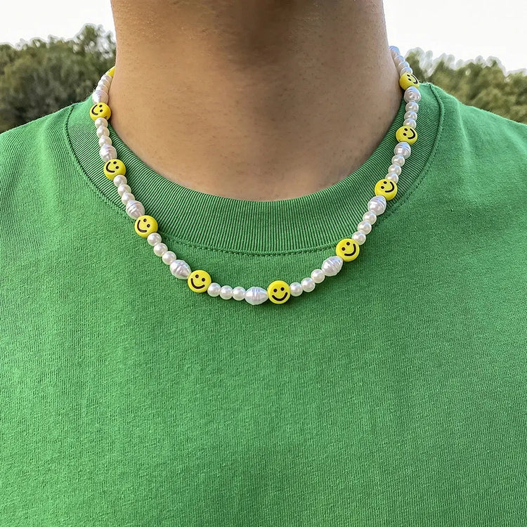 Bracciale con collana con volto sorridente di perle divertenti per donna Uomo Vitalità Sorriso colorato Accessori girocollo con perline Set di gioielli di moda platinumshop