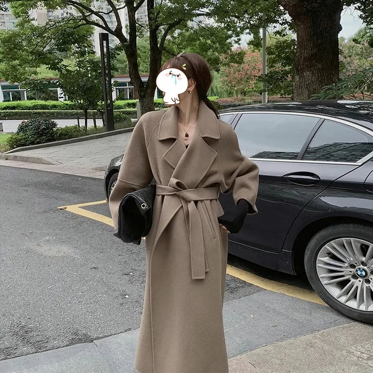 Double-sided Cashmere Big Collar Women's Coat 100% Pure Wool Reversible Woolen Coat High-End Fashion Loose Women's Wear 2026