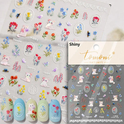 5D Kawaii Lily Nail Art Stickers 1pcs Japanese Pink White Flower With Diamond Self Adhesive Nail Decorations Slider Decals DIY