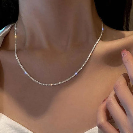 Popular Silver Colour Sparkling Clavicle Chain Choker Necklace Collar For Women Fine Jewelry Wedding Party Birthday Gifts 2023 PlatiNum
