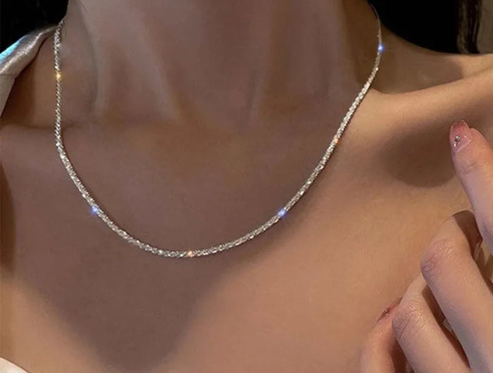 Popular Silver Colour Sparkling Clavicle Chain Choker Necklace Collar For Women Fine Jewelry Wedding Party Birthday Gifts 2023 PlatiNum