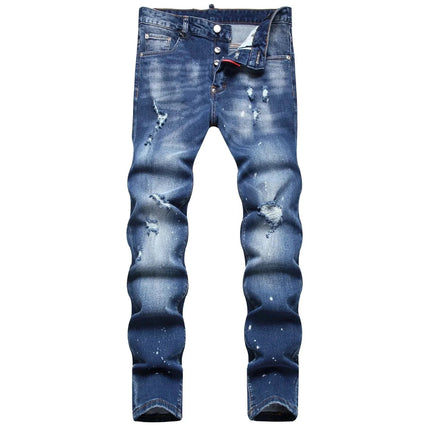 2025 Men's Ripped Jeans Luxury Brand Light Blue Holes Long Trousers Quality Male Fashion Stretch Slim Pants Men Skinny Jeans PlatiNum