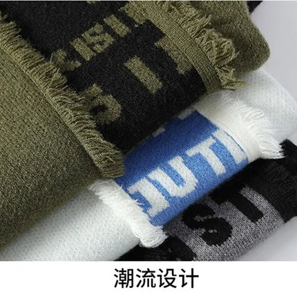 2024 Patchwork Knitted Sweater Trend High Street Autumn Winter Warm Men's Tops Hip-hop Street Clothing Fishing Sports Pullover