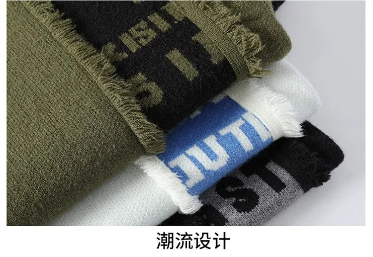 2024 Patchwork Knitted Sweater Trend High Street Autumn Winter Warm Men's Tops Hip-hop Street Clothing Fishing Sports Pullover