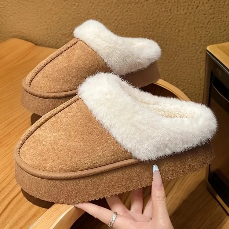 Winter Soft Fluffy Thick Soled Warm Slippers Women's Comfortable Living Room Fuzzy Lined Shoes Faux Suede Home Pantuflas Mujer