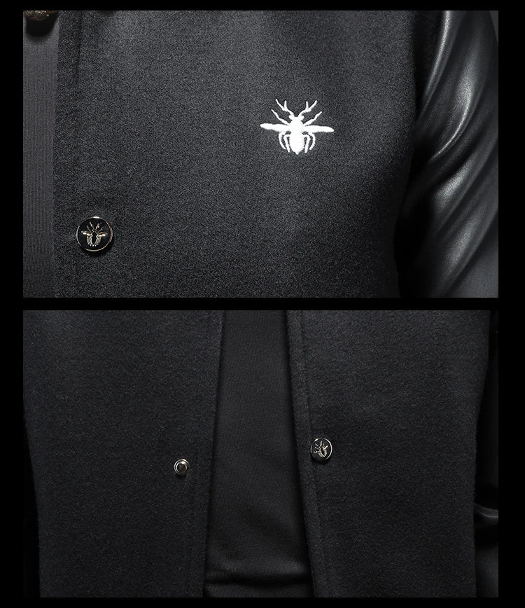Minglu Spring Autumn Stand Collar Men's Jackets Luxury Bee Embroidery Single Breasted Sport Casual Male Coats Man Overcoat 5XL