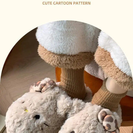 San-Rio Cute Girls Plush Slippers Cartoon Hello Kitty Winter Women Warm Cotton Shoes Female Kawaii Home Thick Sole Shoes Outdoor