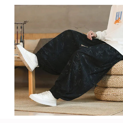 Pantaloni di alta qualità per uomo stile cinese fiore scuro velluto a coste Bloomers casual elastico in vita moda pantaloni larghi a gamba larga maschile