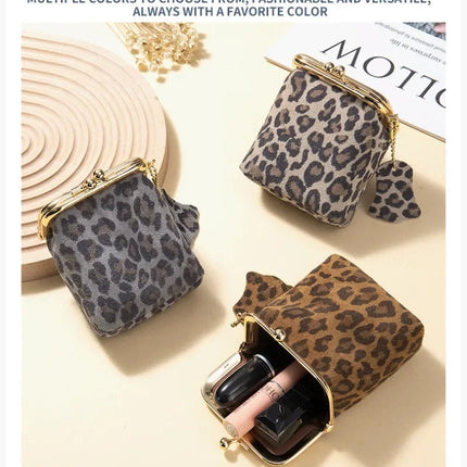 New Arrival Square Leopard Print Leather Small Purses Women's Portable Coin Money Wallets Earphone Lipstick Pouch Card Holders PlatiNum