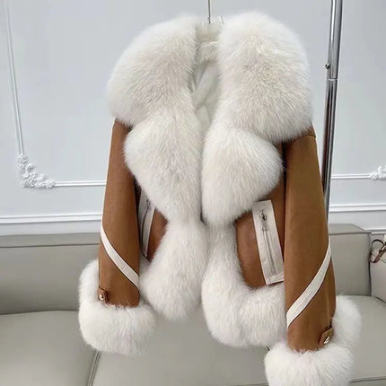 2025 new imitation fox fur coat women autumn winter fashion short Add cotton thick Warm suede overcoat Female slim Outwear T792